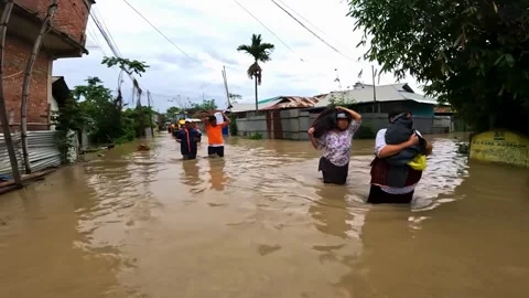 People affected by the floods during the monsoon season Stock Footage 311587742