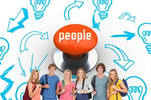 People against orange push button Stock Photos