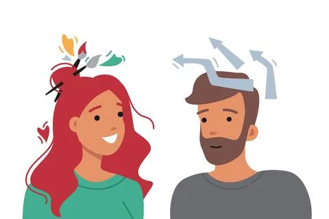 People with analytical and creative minds, using differences in thinking to Stock Illustration
