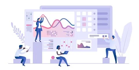 People analyzing charts and graphs, market research, web analytics. Data 스톡 일러스트