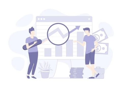 People analyzing financial data  flat design, earnings increase. Vector ill.. Stock Illustration