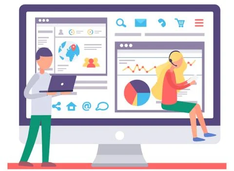 People analyzing financial statistics. Managers work with data. Colleagues are Illustrazione stock