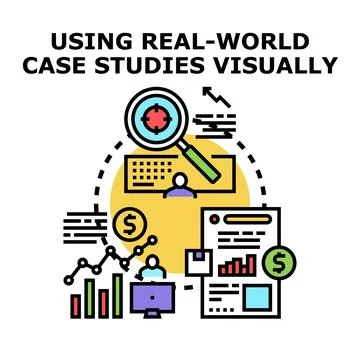 People analyzing real world case studies visually Stock Illustration