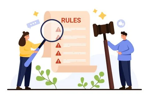 People Analyzing Rules and Regulations Document Illustrazione stock