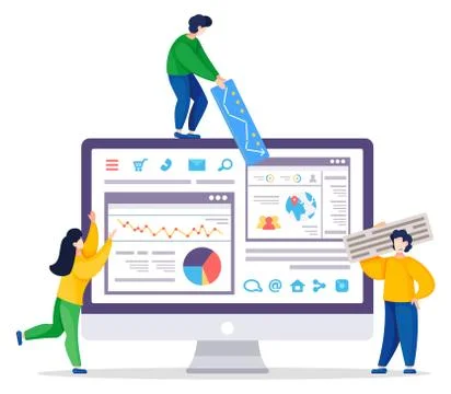 People Analyzing Website Optimization in Pc Vector 스톡 일러스트