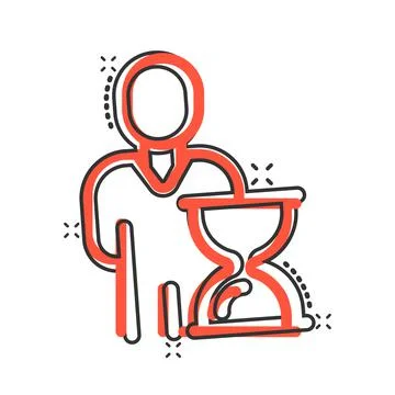 People and clock icon in comic style. User time cartoon vector illustration o Ilustración de archivo