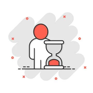 People and clock icon in comic style. User time cartoon vector illustration o Stockillustratie