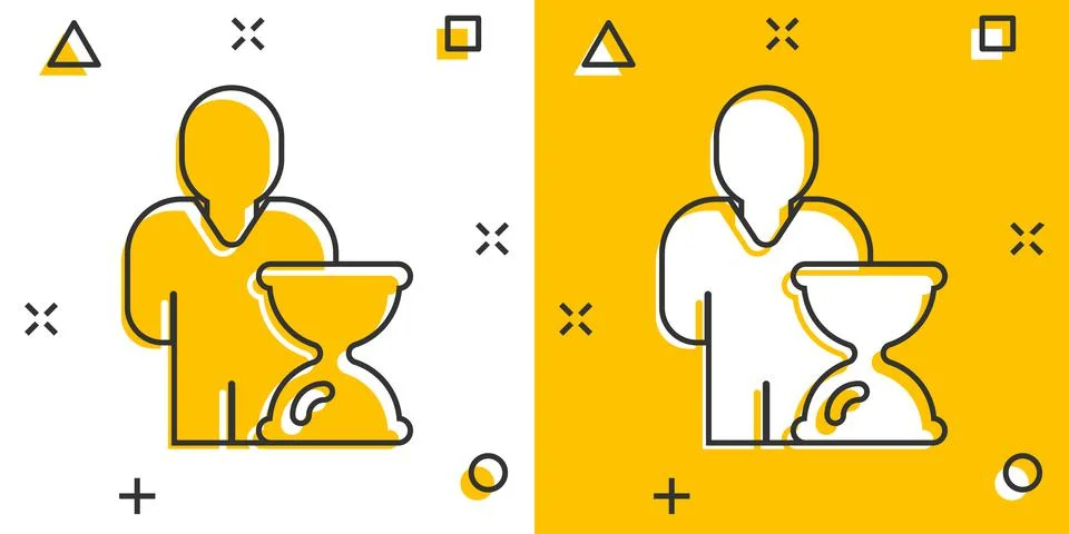 People and clock icon in comic style. User time cartoon vector illustration o Stockillustratie