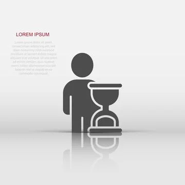 People and clock icon in flat style. User time vector illustration on white.. Stock Illustration