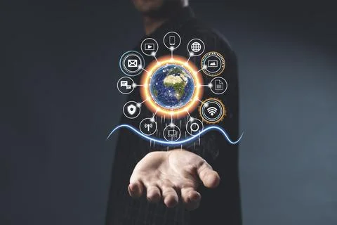 People and Network connection concept. Businessman leading the global conne.. Stock Photos