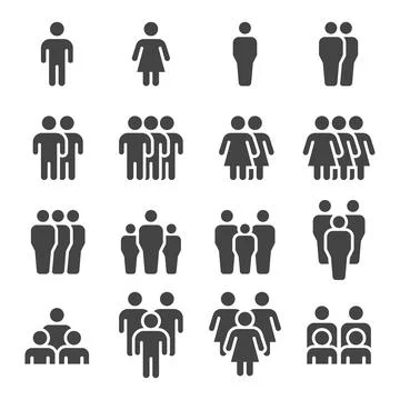 People and population solid icon set Stock Illustration