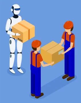 People and Robot Globe Future Delivering Vector Illustrazione stock