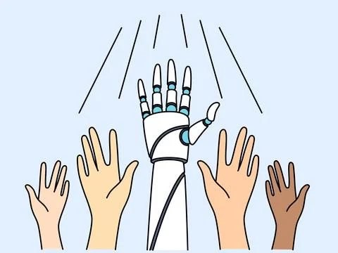 People and robot hands Stock Illustration