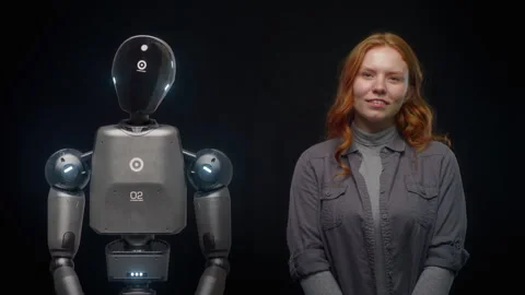 People and Robots Concept: VFX Animation of High-Tech Humanoid Robot Prototype Vídeo Stock 313685881