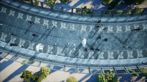 People and robots. Sci fi tonnel. Futuristic traffic. Concept of future Vidéo 110990850