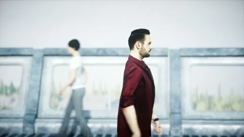 People and robots. Sci fi tonnel. Futuristic traffic. Concept of future Vidéo 110992783