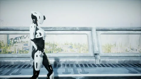 People and robots. Sci fi tonnel. Futuristic traffic. Concept of future Vidéo 110998144