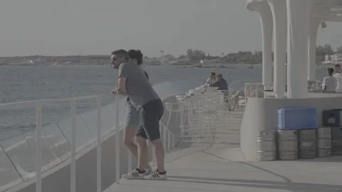 People and a seaside view in Paphos, Cyprus Stock Footage 344056768