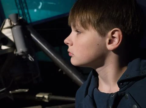 People and space. future technologies. Boy in  Museum Stock Photos