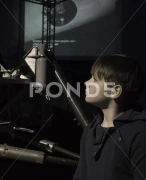 People and space. future technologies. Boy in Museum Stock Photos