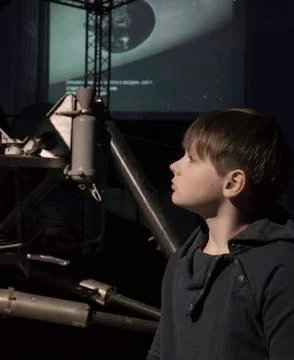 People and space. future technologies. Boy in  Museum Stock Photos