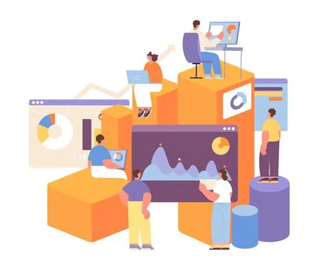 People and statistics concept. Statistical forecasting, financial predict Stock Illustration