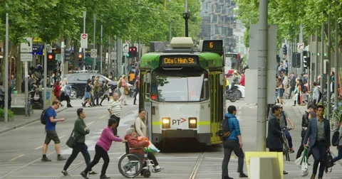 People and trams Melbourne Stock Footage 85248066