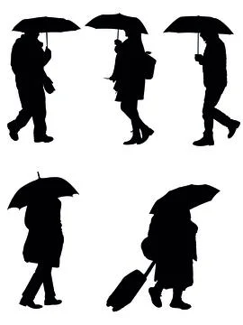 People and Umbrellas Vector Set Stock Illustration