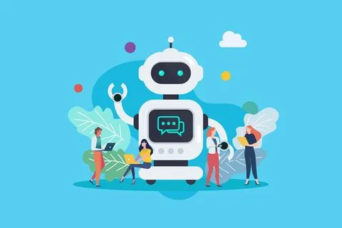 People with android robot. Vector Illustration. Stock Illustration