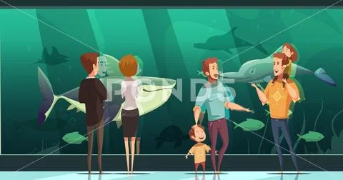 People In Aquarium Design Composition Stock Illustration