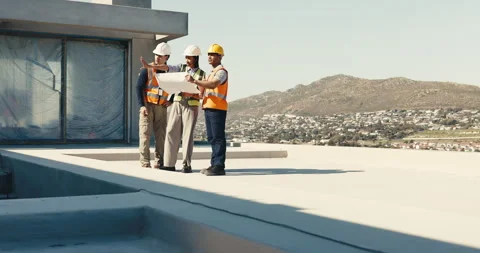 People, architect and team with blueprint for construction planning or building Stock Footage 345574533
