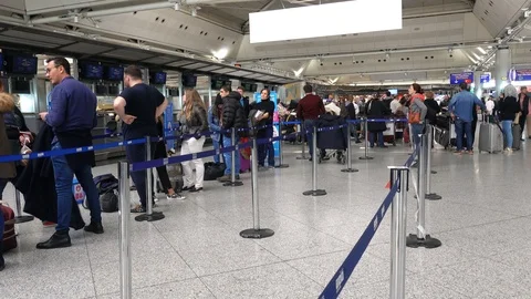 People are on check-in for the flight. Stock Footage 87912896