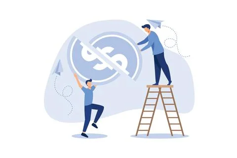 People are engaged in joint construction of jigsaw puzzles from money, multip Illustrazione stock