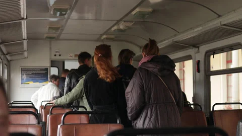 People are getting off the train. Stock Footage 188841912