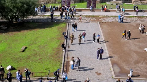 People are going sightseeing the area near the Colisseum, visiting the monuments Stock Footage 146485103