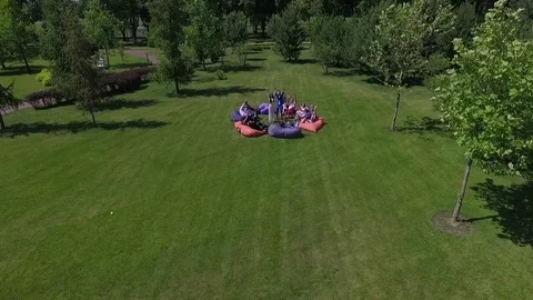 People are having fun on the lawn top view Stock Footage 75686856