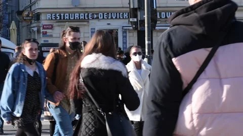 People are having a good time during a nice spring day in Prague at Park Stro Stock Footage 153757604