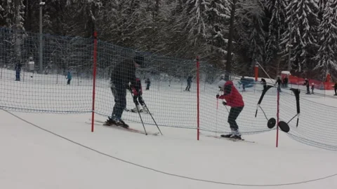 People are learning how to ski at the ski resort Stock Footage 146639057