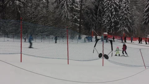 People are learning how to ski at the ski resort Stock Footage 146639075