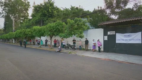 People are lining to vote El Salvador Legislative Elections: February 28, 2021 Stock Footage 149857196