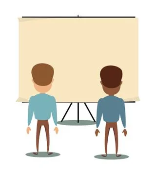 People are looking at the empty poster on wall - back view. Stock Illustration