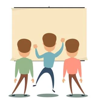 People are looking at the empty poster on wall - back view. Stock Illustration