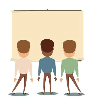 People are looking at the empty poster on wall - back view. Stock Illustration