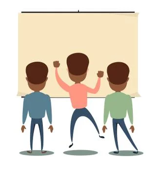 People are looking at the empty poster on wall - back view. Stock Illustration