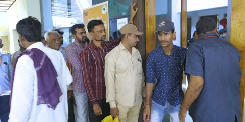 People are in medicine distribution queue hospital, Government hospital Stock Footage 238521121