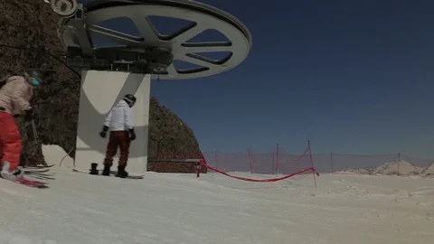 People are riding in the mountains Stock Footage