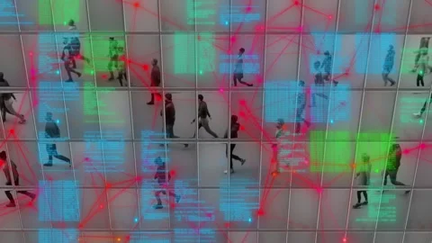 People are rushing to work under a barrage of information from news and social Stock Footage 246339035