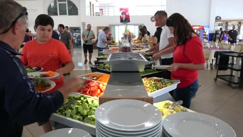 People are self serving at the cold table Stock Footage 201015495