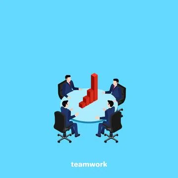 People are sitting at a round table at a business meeting, an isometric image Stock Illustration
