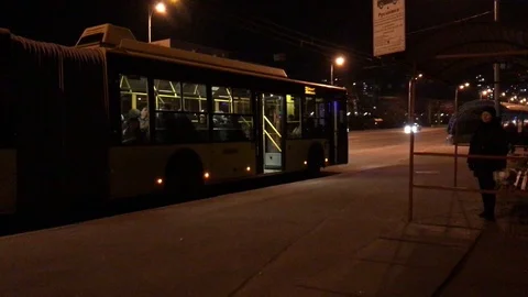 People are standing at the bus stop in the evening. Blur. defocus Stock-Footage 109801641